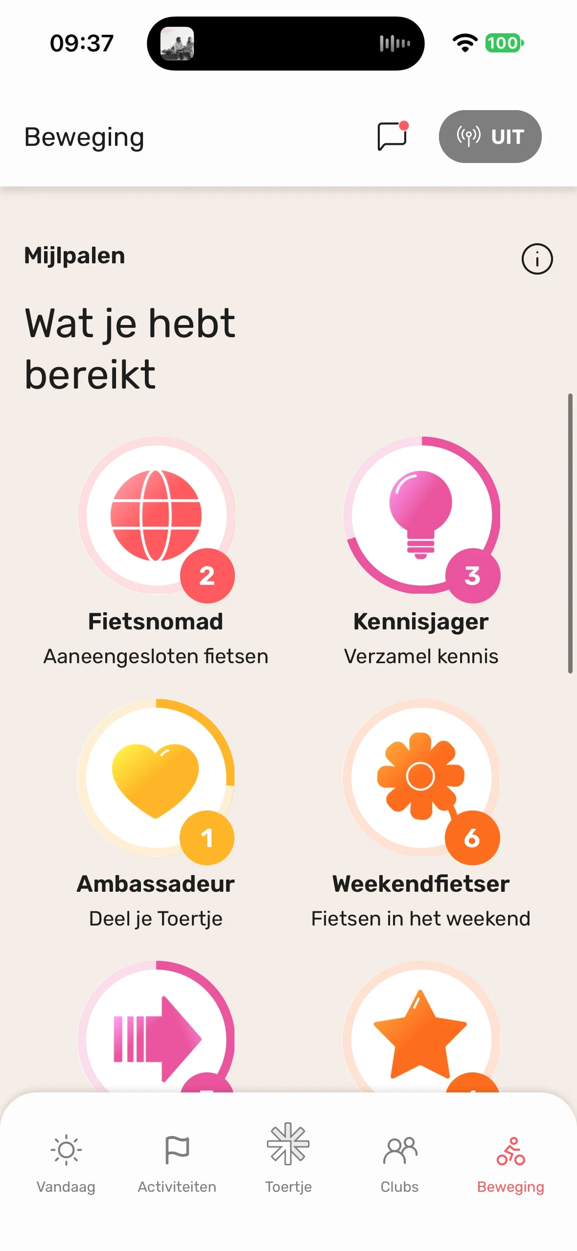 Mijlpalen in Toertje, waaronder Fietsnomad, Kennisjager en Weekendfietser