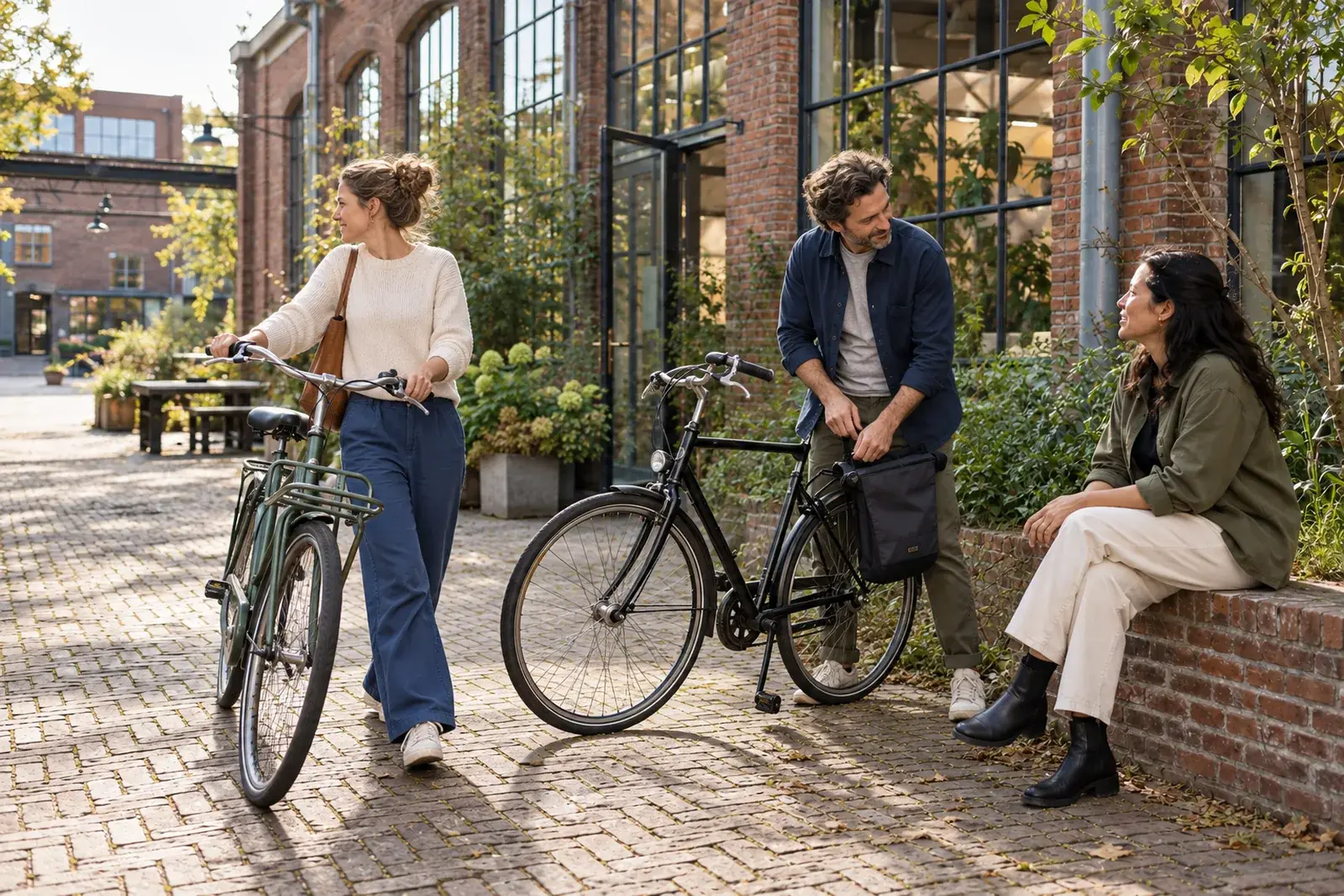 Een ontmoeting met fietsen bij een gedeelde werkplek